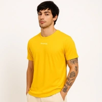 Aramas Originals Men’s Premium Cotton Regular Fit T-Shirt – Yellow with “Stay Positive” Graphic Print - M, Yellow, 220g, 1