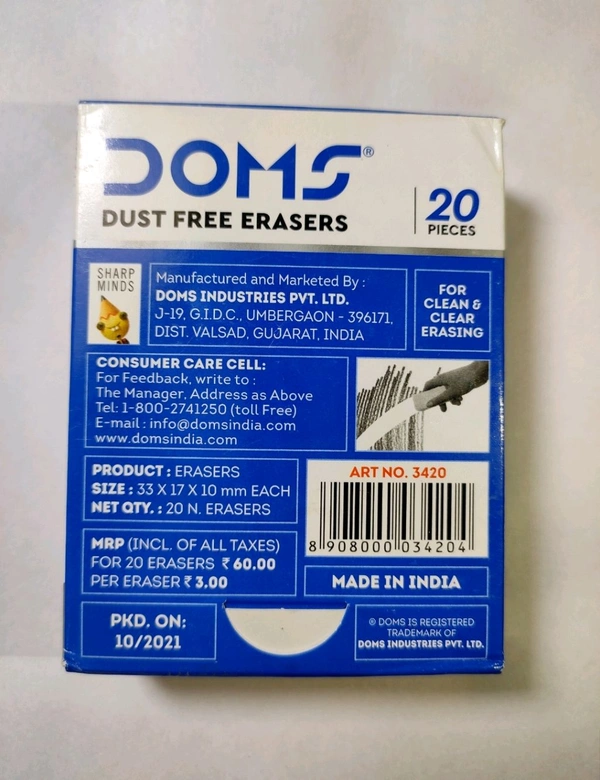 Doms Dust Free Eraser Packet  - White, 20 Pc