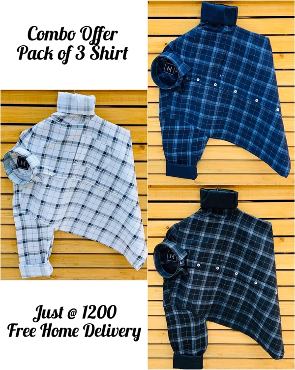 Tommy Check Shirt (Pack of 3 Shirt) - M