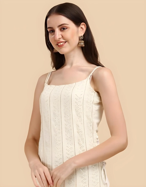 DECIZE CLOTHING KURTI SHARARA SET WITH DUPATTA - White, M