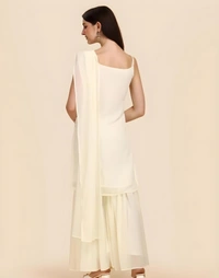 DECIZE CLOTHING KURTI SHARARA SET WITH DUPATTA - White, M