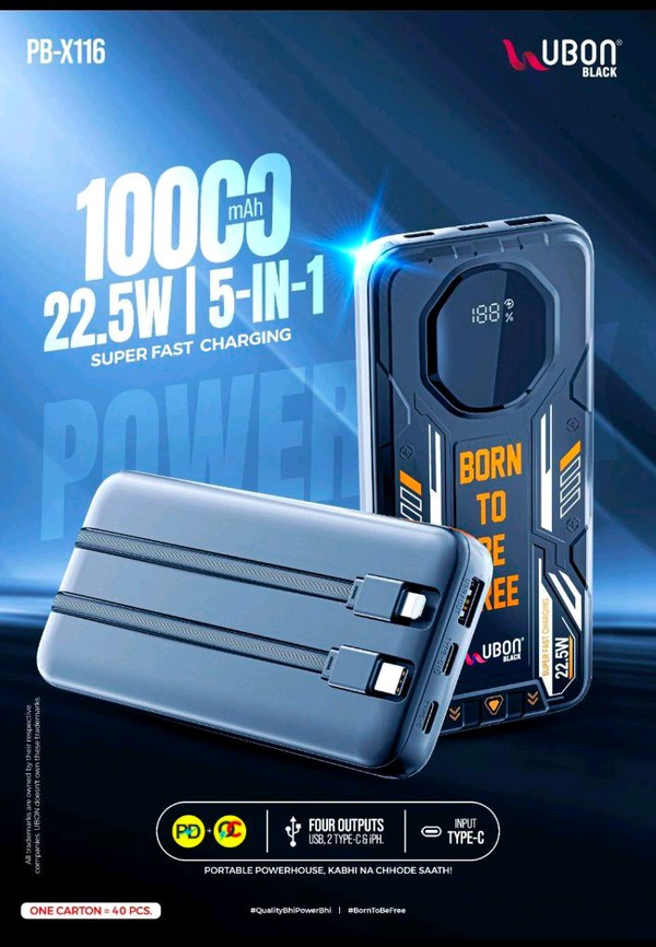 Ubon PB-X116 10000mah 22.5W 5in1 Super Fast Charging Power Bank 