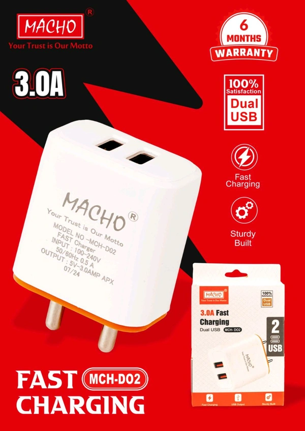 Macho 3.0A Fast Charging Dual USB (MCH-D02)