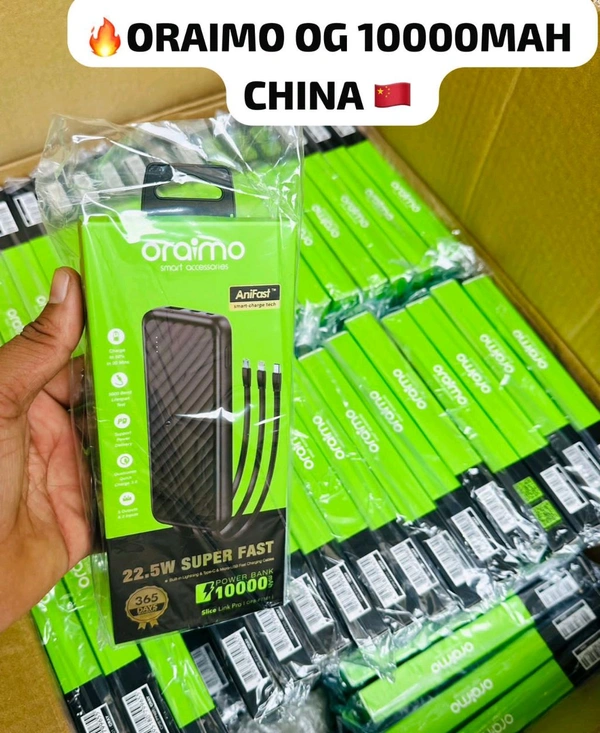 ORAIMO ORGINAL 10000MAH POWER BANK 22.5W SUPER FAST 3 CABLE IPHONE TYPE -C V8 