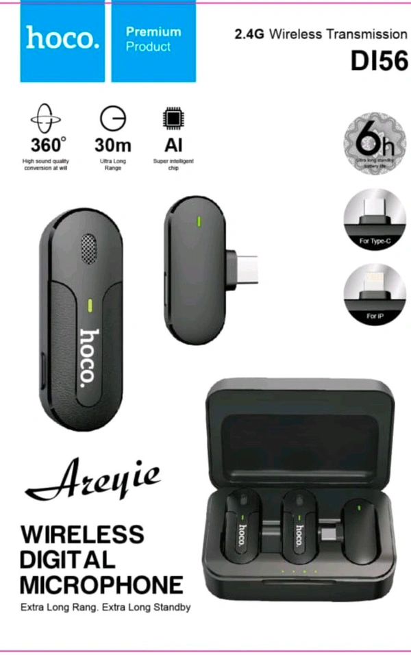 Hoco Wirless Digital Microphone 🎙️ extra Long Range.2.4 Wireless Transmission 