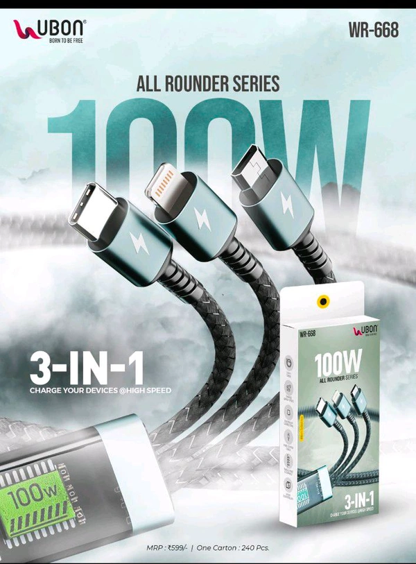 Ubon 100W All Rounder Series 3 In1 Charge Your Device High Speed (WR-668)