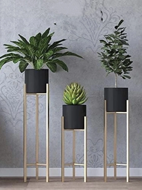 Black Pots With Golden Stand 505051 - Black, Mention On Pic