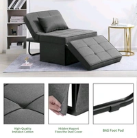 Sofa Bed, 4 in 1 Multi-Function Folding Ottoman Breathable Linen Couch Bed with Adjustable - Gray, Air Sofa