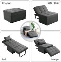 Sofa Bed, 4 in 1 Multi-Function Folding Ottoman Breathable Linen Couch Bed with Adjustable - Gray, Air Sofa