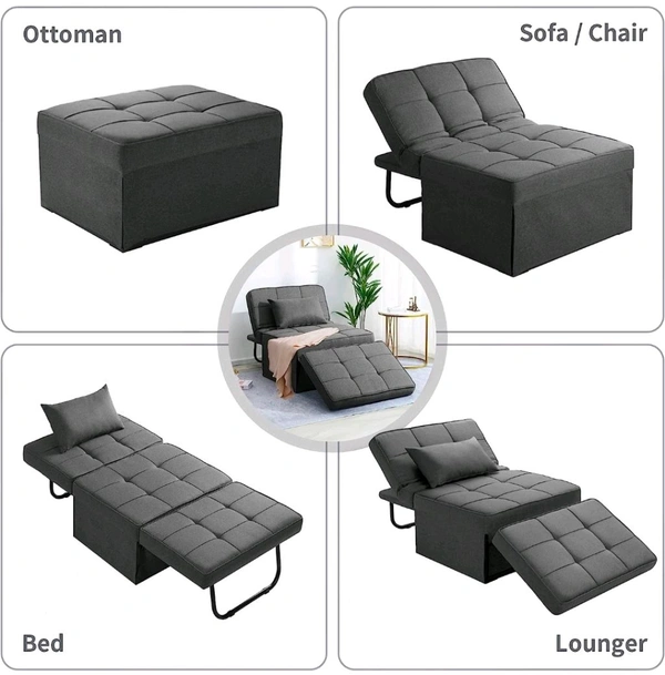 Sofa Bed, 4 in 1 Multi-Function Folding Ottoman Breathable Linen Couch Bed with Adjustable - Gray, Air Sofa