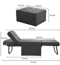 Sofa Bed, 4 in 1 Multi-Function Folding Ottoman Breathable Linen Couch Bed with Adjustable - Gray, Air Sofa