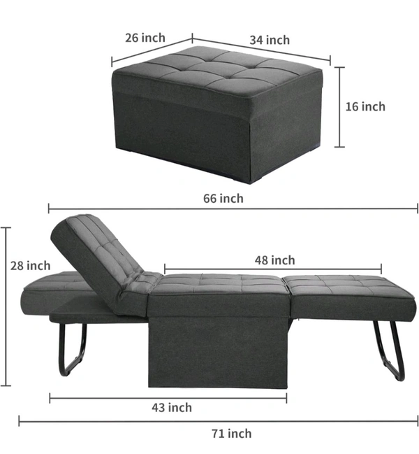 Sofa Bed, 4 in 1 Multi-Function Folding Ottoman Breathable Linen Couch Bed with Adjustable - Gray, Air Sofa