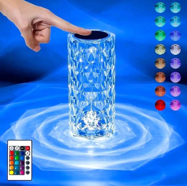 Craftisha USB Rechargeable Touch Remote Control Modern Nightstand Crystal Table Lamp (16 Colors Changing Rose - ‎night lamptable lamp