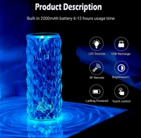 Craftisha USB Rechargeable Touch Remote Control Modern Nightstand Crystal Table Lamp (16 Colors Changing Rose - ‎night lamptable lamp