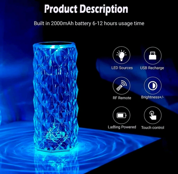 Craftisha USB Rechargeable Touch Remote Control Modern Nightstand Crystal Table Lamp (16 Colors Changing Rose - ‎night lamptable lamp