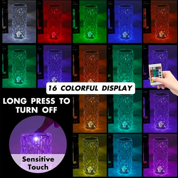 Craftisha USB Rechargeable Touch Remote Control Modern Nightstand Crystal Table Lamp (16 Colors Changing Rose - ‎night lamptable lamp
