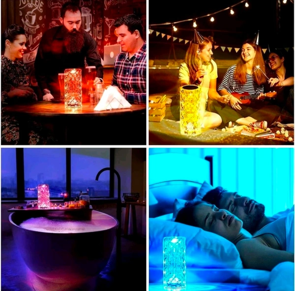 Craftisha USB Rechargeable Touch Remote Control Modern Nightstand Crystal Table Lamp (16 Colors Changing Rose - ‎night lamptable lamp