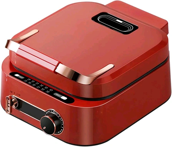High-Fire Household Electric Grill Pan, 180 Degree Free Opening and Closing Double Pan Frying Pan - Red, Non Stick