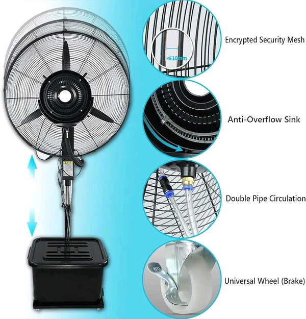 Fan with 42L Large Capacity Tank, Oscillating Stand Up Mist Fan with 3 Speeds, 360° Universal Wheel, Mist Spray - Black, Cooler Fan