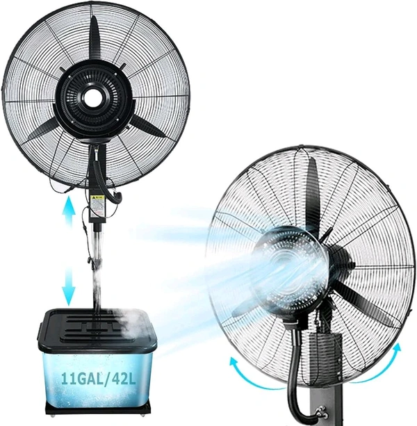 Fan with 42L Large Capacity Tank, Oscillating Stand Up Mist Fan with 3 Speeds, 360° Universal Wheel, Mist Spray - Black, Cooler Fan