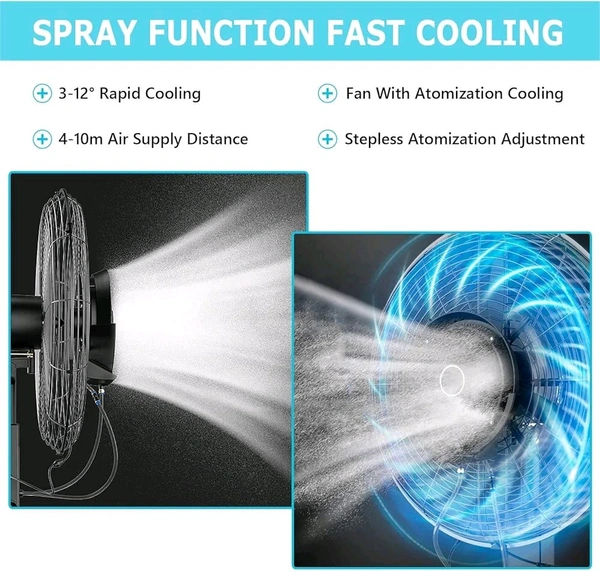 Fan with 42L Large Capacity Tank, Oscillating Stand Up Mist Fan with 3 Speeds, 360° Universal Wheel, Mist Spray - Black, Cooler Fan