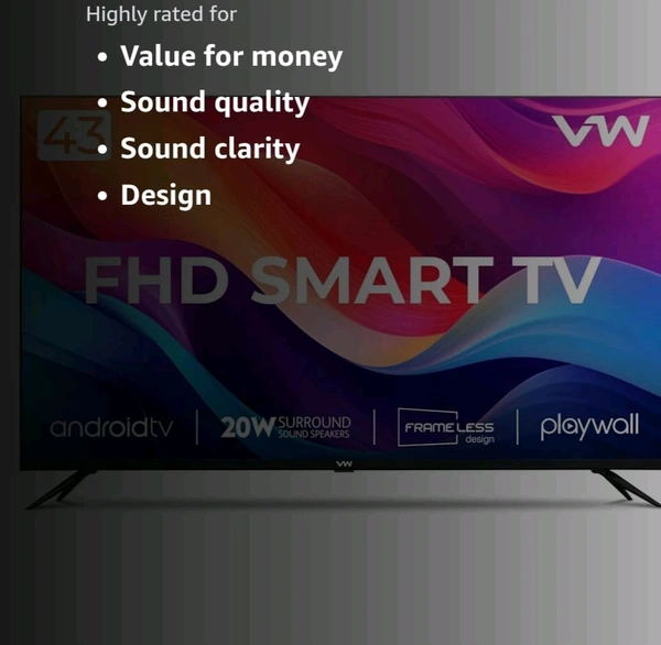 Smart Tv 80 cm (32 inches) Frameless Series HD Ready Android Smart LED TV VW32F1 (Black) - Black, 32 Inch Smart Tv