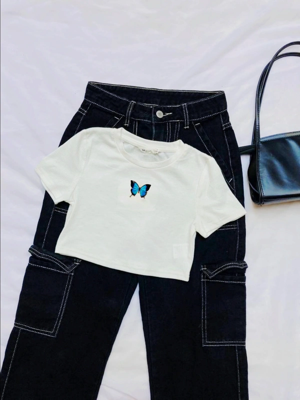 Straight Black Jeans & Butterfly Top