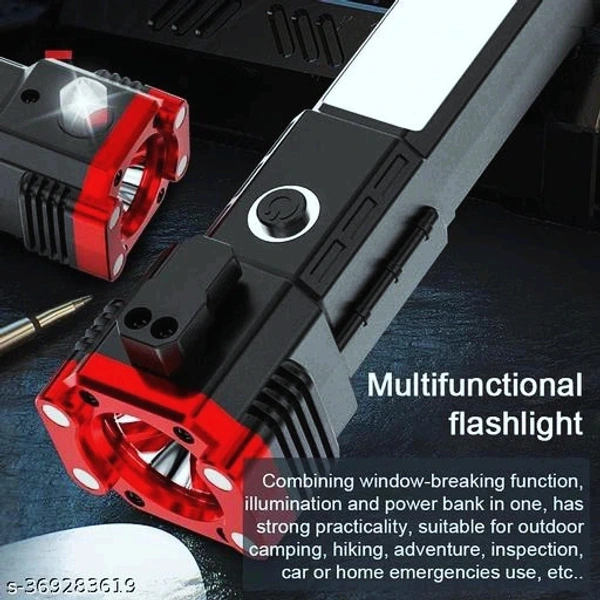 Torch Light, LED 3W Torch Light Rechargeable Torch Flashlight, Long Distance Beam Range, Car Rescue Torch with Hammer, Window Glass and Seat Belt CutterName: Torch Light, LED 3W Torch Light Rechargeable Torch Flashlight, Long Distance Beam Range, Car Rescue Torch with Hammer, Window Glass and Seat Belt CutterMaterial: PlasticNet Quantity (N): 1Product Length: 5 cmProduct Height: 10 - Black