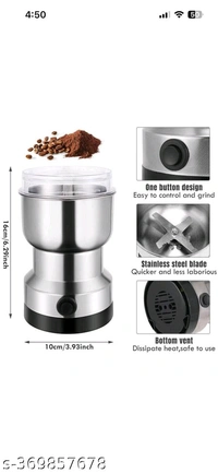 Mini Coffee Grinder Electric Stainless Steel  Name: Mini Coffee Grinder Electric Stainless Steel  Type: ElectricProduct Breadth: 8.5 CmProduct Height: 10 CmProduct Length: 10 CmNet Quantity (N): Pack Of 1mini grindermini grinder machine for kitchenmini grinder machinemini grinder toolmini grinder mixermini grinder for kitchenmini grinder machine toolsmini grinder juicermini grinder