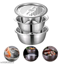  3 In 1 Stainless Steel Basin with Name:  3 In 1 Stainless Steel Basin with Rust-Free & Food Grade Material for Kitchen (Set of 1)  Graters & SlicersMaterial: Stainless SteelType: SlicerNet Quantity (N): Pack Of 1Name:  3 In 1 Stainless Steel Basin with Rust-Free & Food Grade Material for Kitchen 