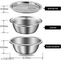  3 In 1 Stainless Steel Basin with Name:  3 In 1 Stainless Steel Basin with Rust-Free & Food Grade Material for Kitchen (Set of 1)  Graters & SlicersMaterial: Stainless SteelType: SlicerNet Quantity (N): Pack Of 1Name:  3 In 1 Stainless Steel Basin with Rust-Free & Food Grade Material for Kitchen 