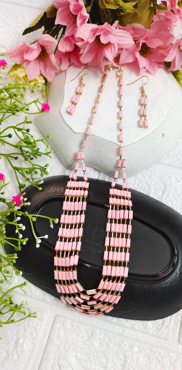 Baby Pink Statement Necklace Set 