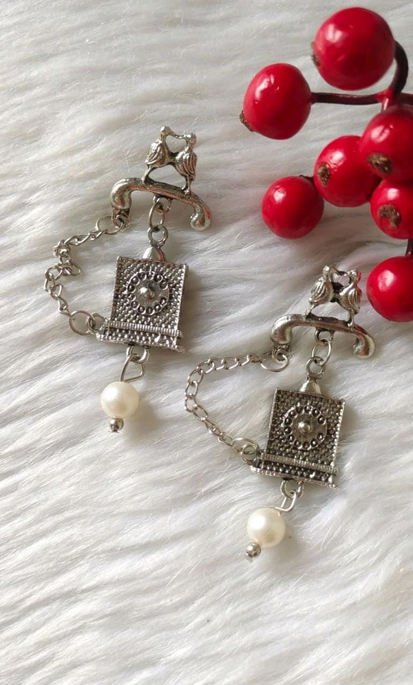 Antique Oxidised Telephone Earrings 