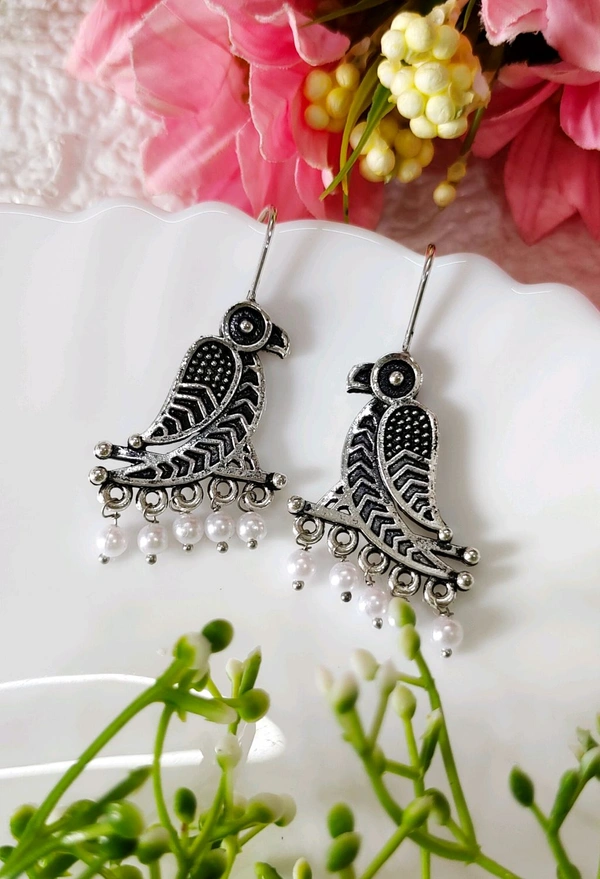 Quirky Oxidised Birdie Earrings 