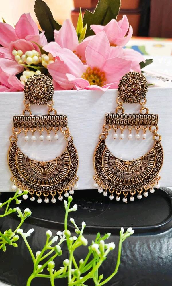 Beautiful Golden Oxidised Chandbali