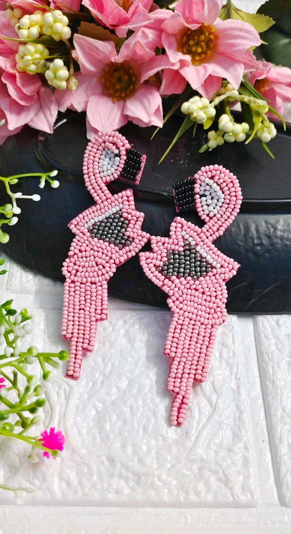 Pink Beads Birdie Danglers 