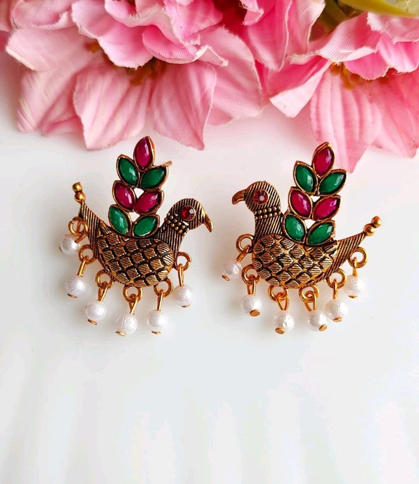 Golden Oxi Peacock Studs 