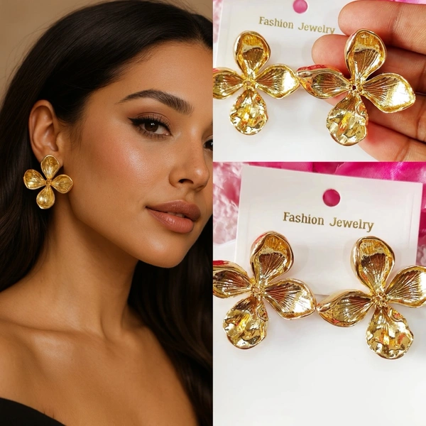 Golden Flower Statement Studs