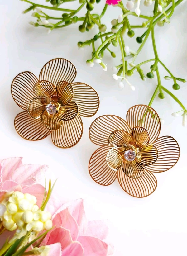 Fancy Golden Floral Studs 