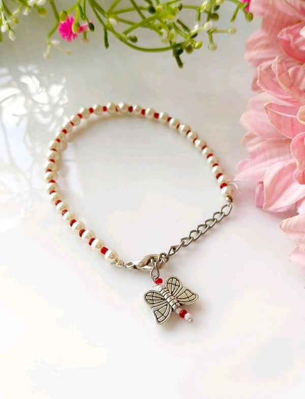 Beautiful Red White Beads Anklet