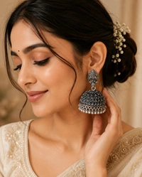 🌷*Elegant Oxidized Silver Lotus Jhumka Earrings* 🌷