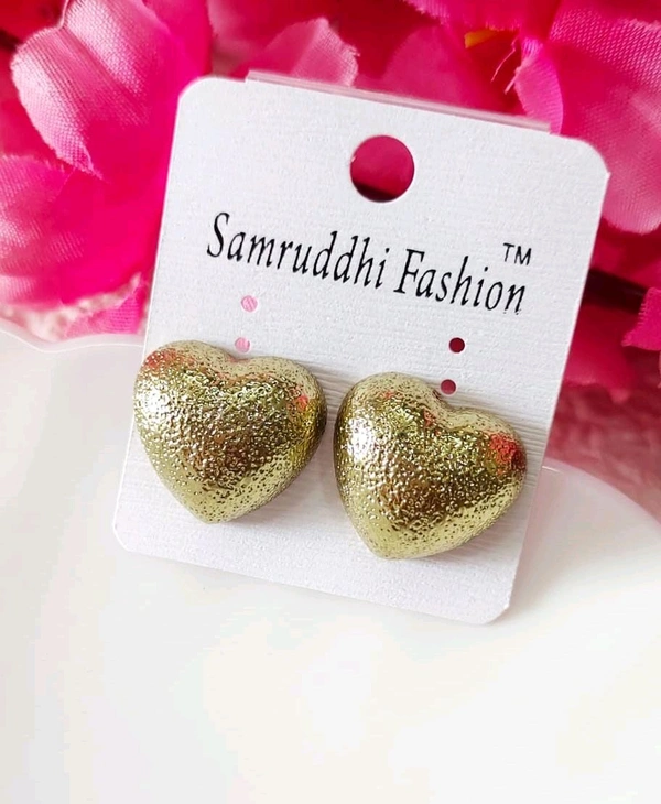 Golden Matte Heart Studs