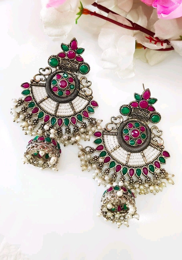 Ruby & Green Stones Festive Jhumka 