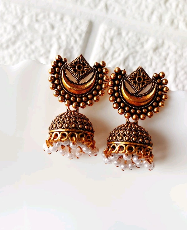 Golden Oxidised chandbali Jhumka 