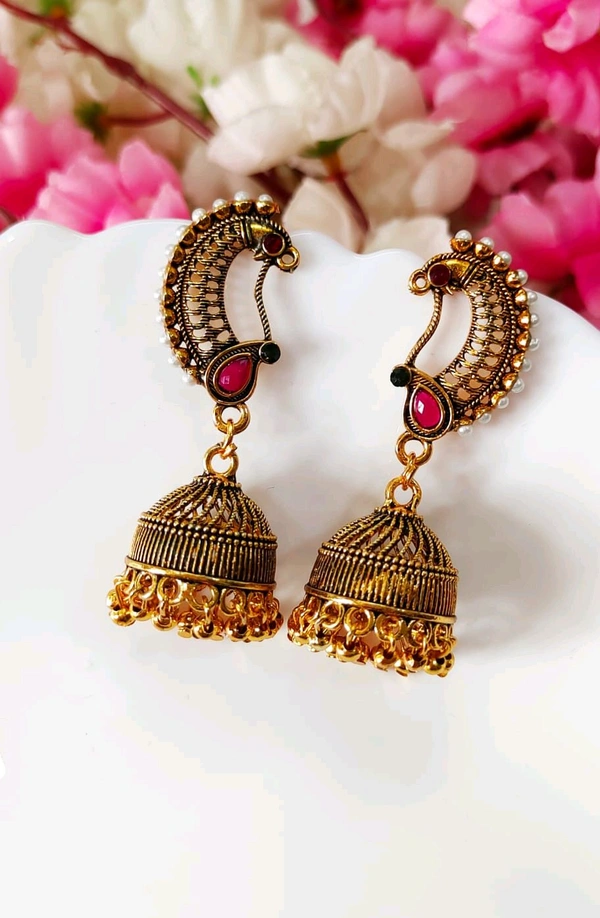 Oxidised Peacock Jhumka 