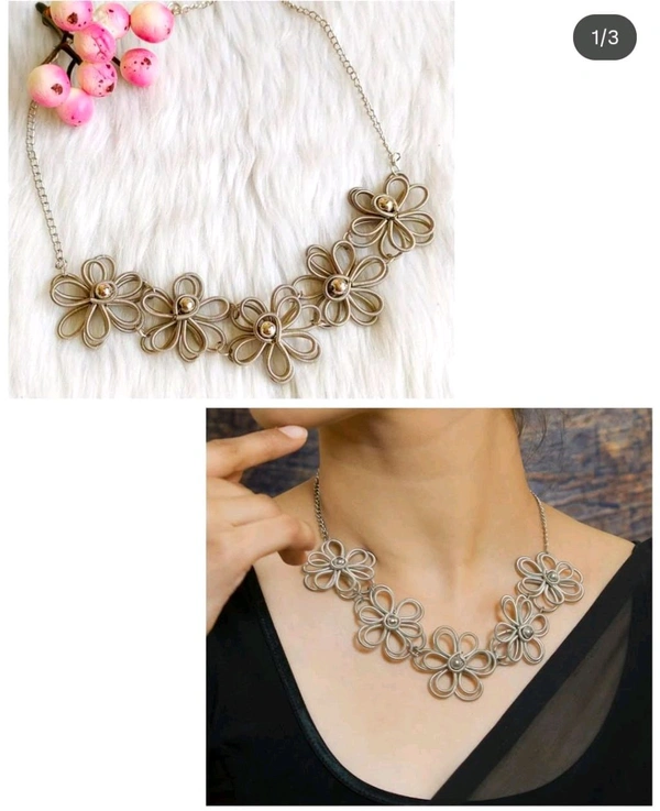 Stylish Silver Floral Choker Set 