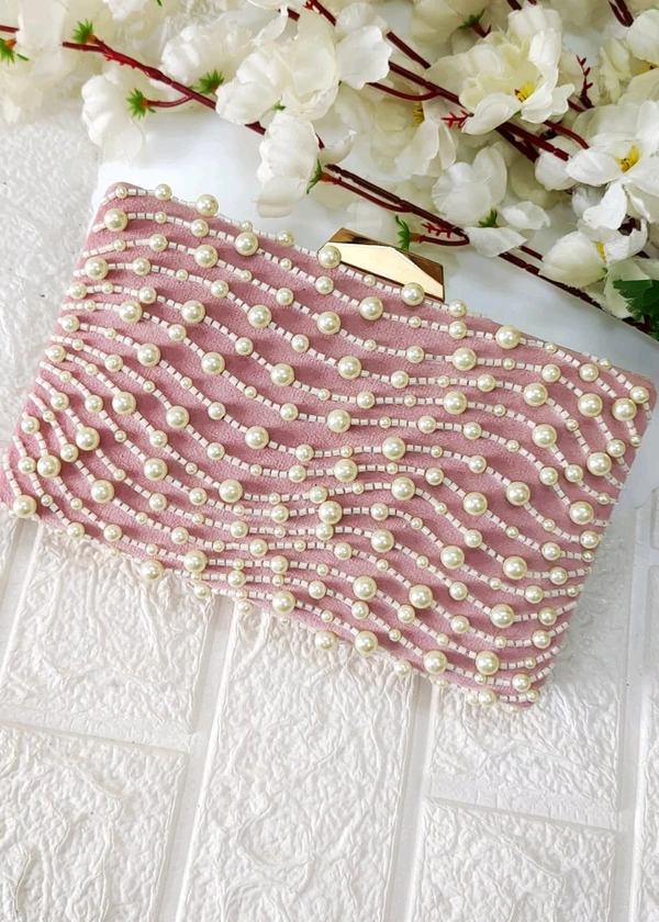 Classy Pearl Festive Clutch - Mauve Pink 