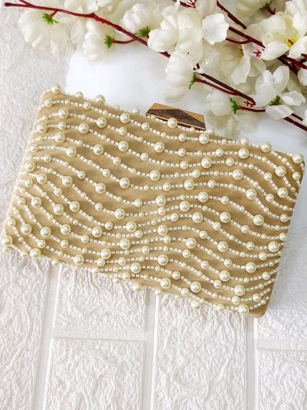 Classy Pearl Festive Clutch - Beige 