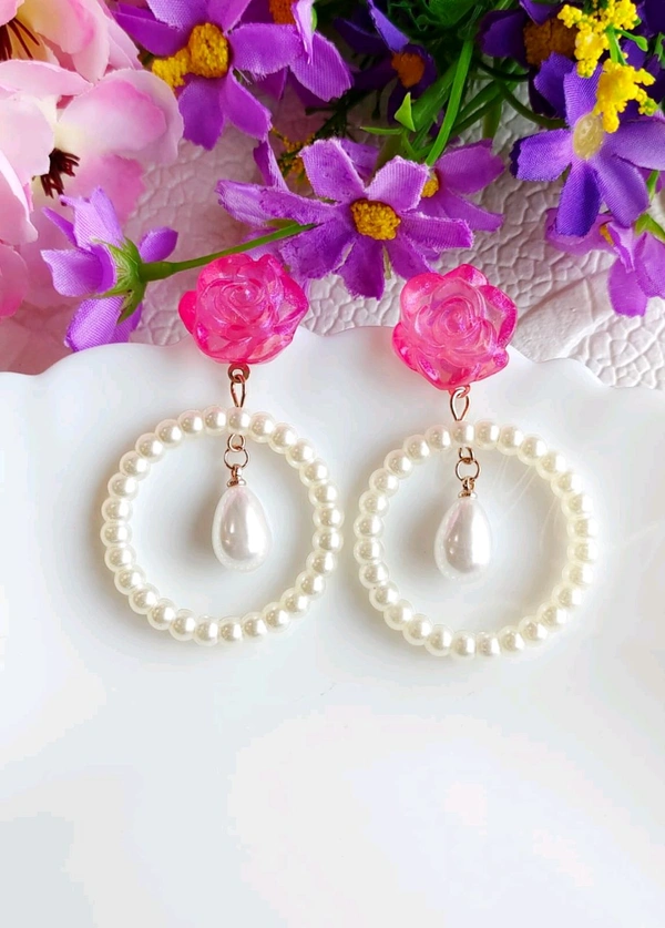 Stylish Rose Pearl Earrings 