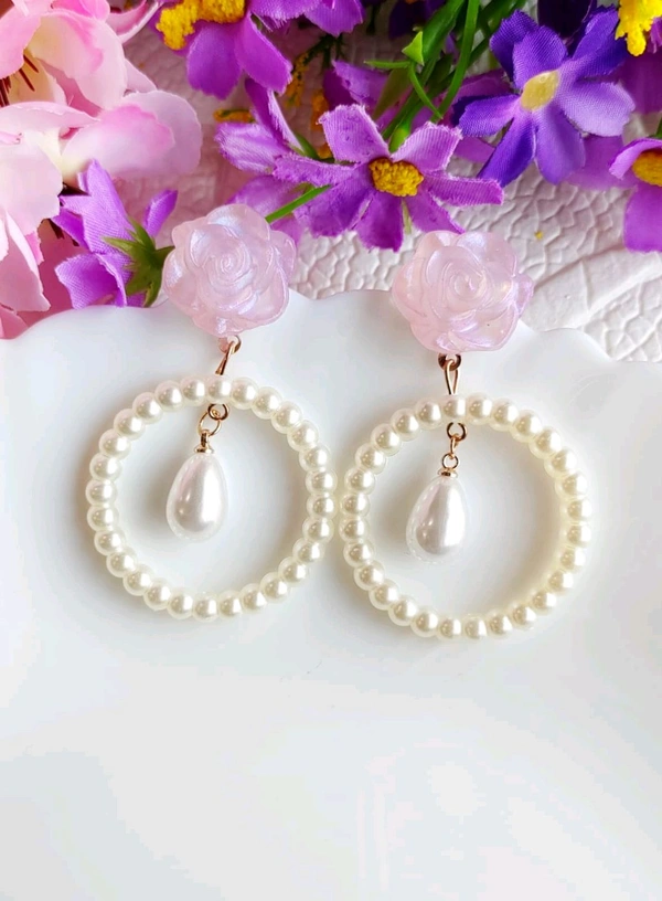 Stylish Rose Pearl Earrings 